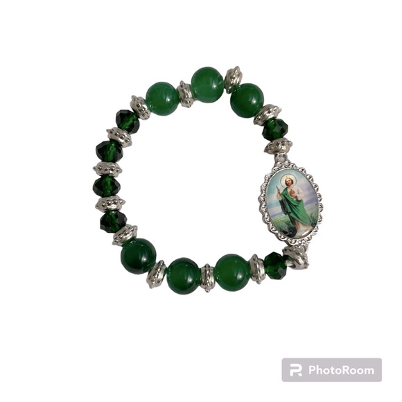 Saint Jude elastic bracelet in green / brazalete elastico verde San Judas - Picture 1 of 4